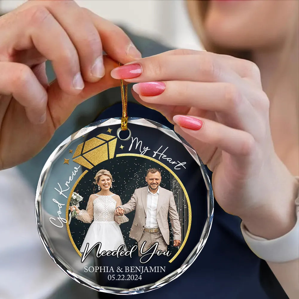 Christmas,Gift For Couples,Gift For Husband,Gift For Wife,Love,Custom Photo - Custom Photo First Christmas Married Couple Ring - Personalized Circle Glass Ornament