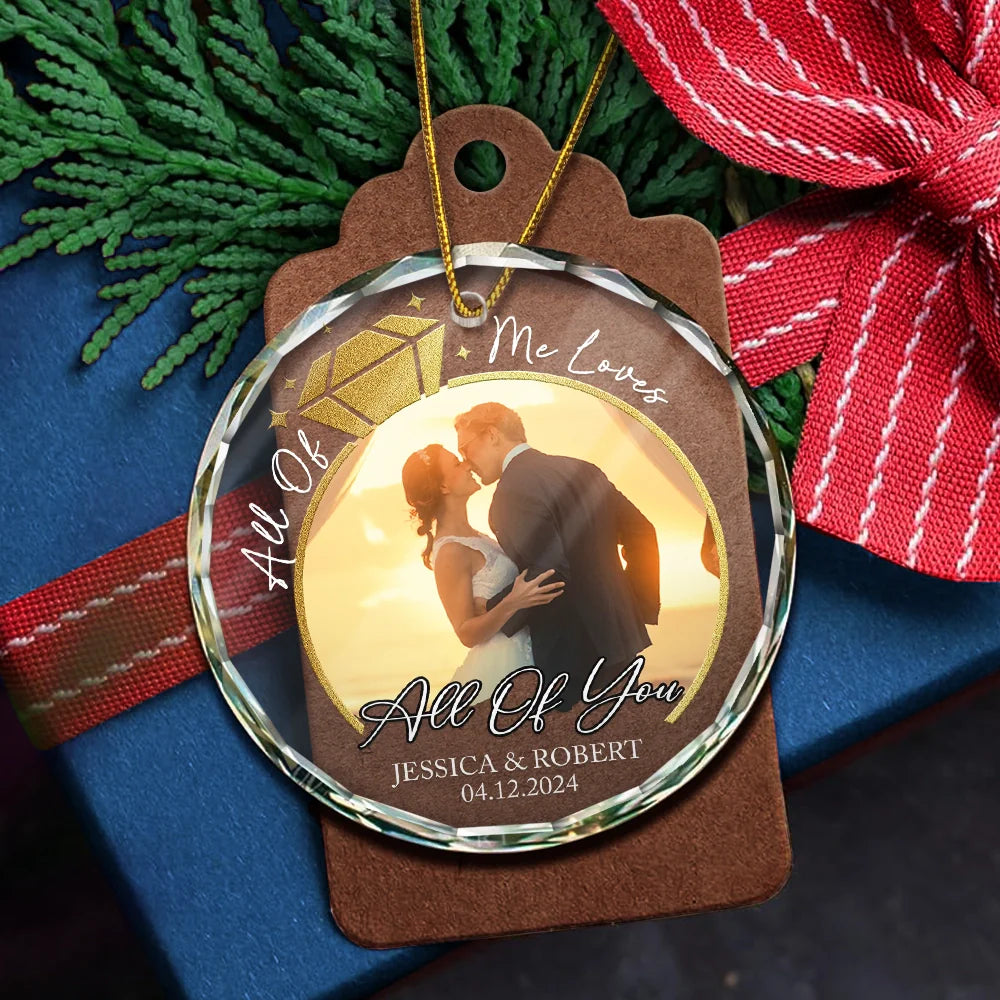 Christmas,Gift For Couples,Gift For Husband,Gift For Wife,Love,Custom Photo - Custom Photo First Christmas Married Couple Ring - Personalized Circle Glass Ornament