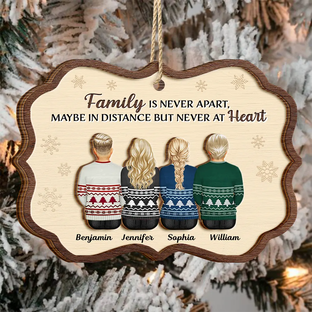 Christmas,Family,Gift For Sibling,Gift For Bestie,Love - Family Is Never Apart At Heart Sister Brother Bestie - Personalized 2-Layered Wooden Ornament