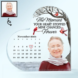 Christmas,Memorial,Custom Photo,Love - Custom Photo The Moment Your Heart Stopped Memorial Calendar - Personalized Heart Shaped Acrylic Plaque