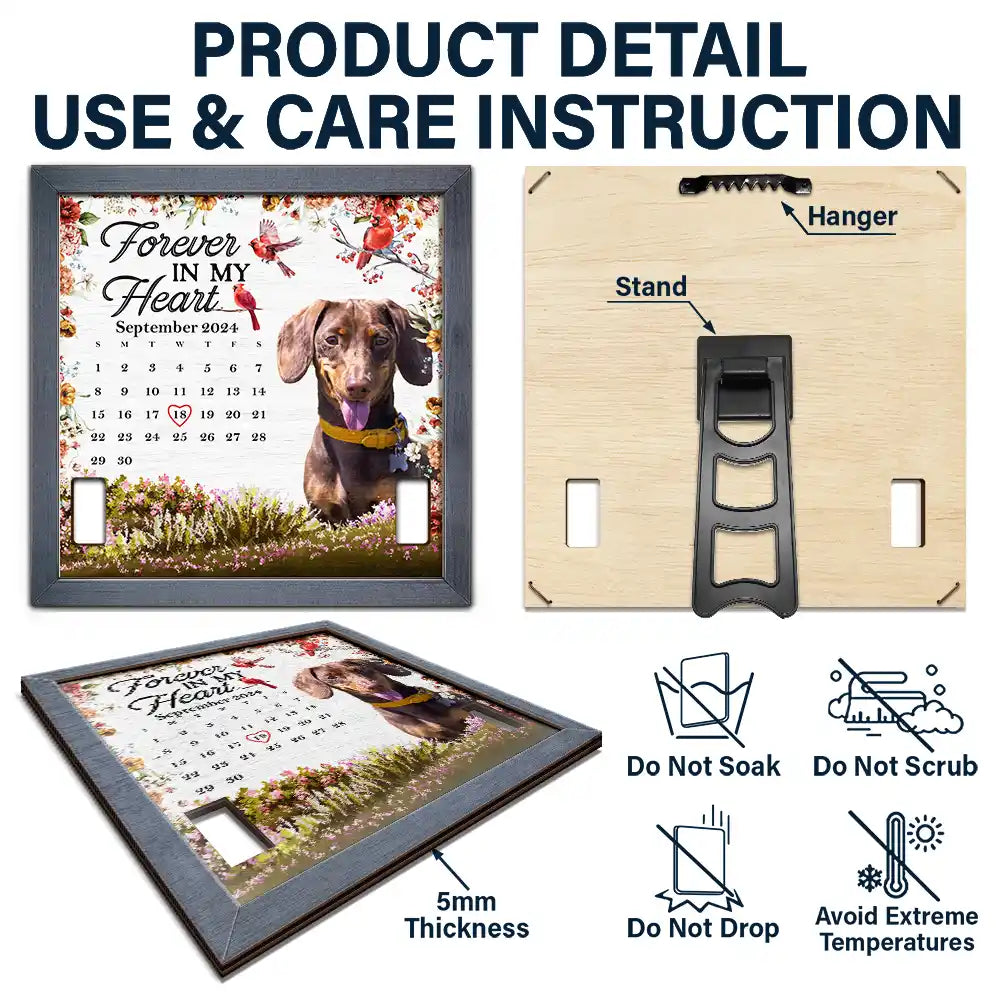 Memorial, Pet Lovers - Custom Photo The Moment Your Heart Stopped Memorial Calendar With Flowers - Personalized Pet Loss Sign, Collar Frame
