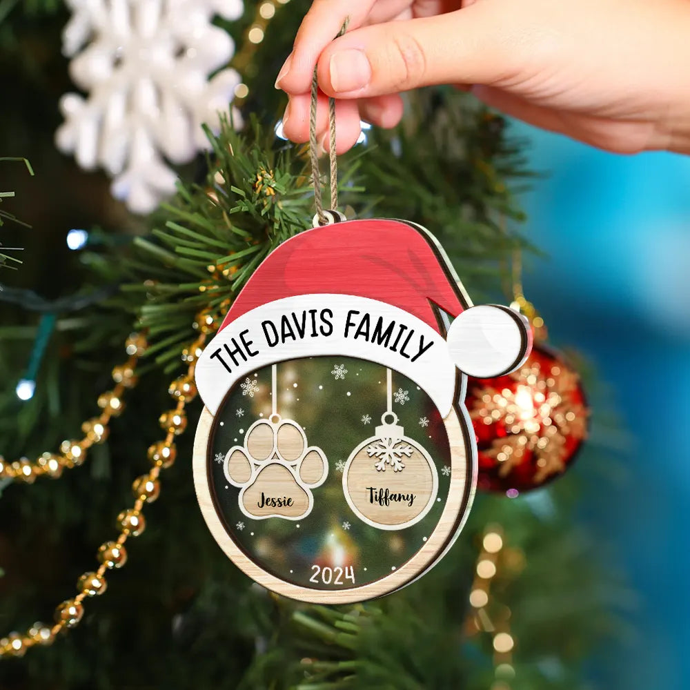 Christmas,Family,Happy - Santa Hat Family Charms Custom Names - Personalized 2-Layered Mix Ornament