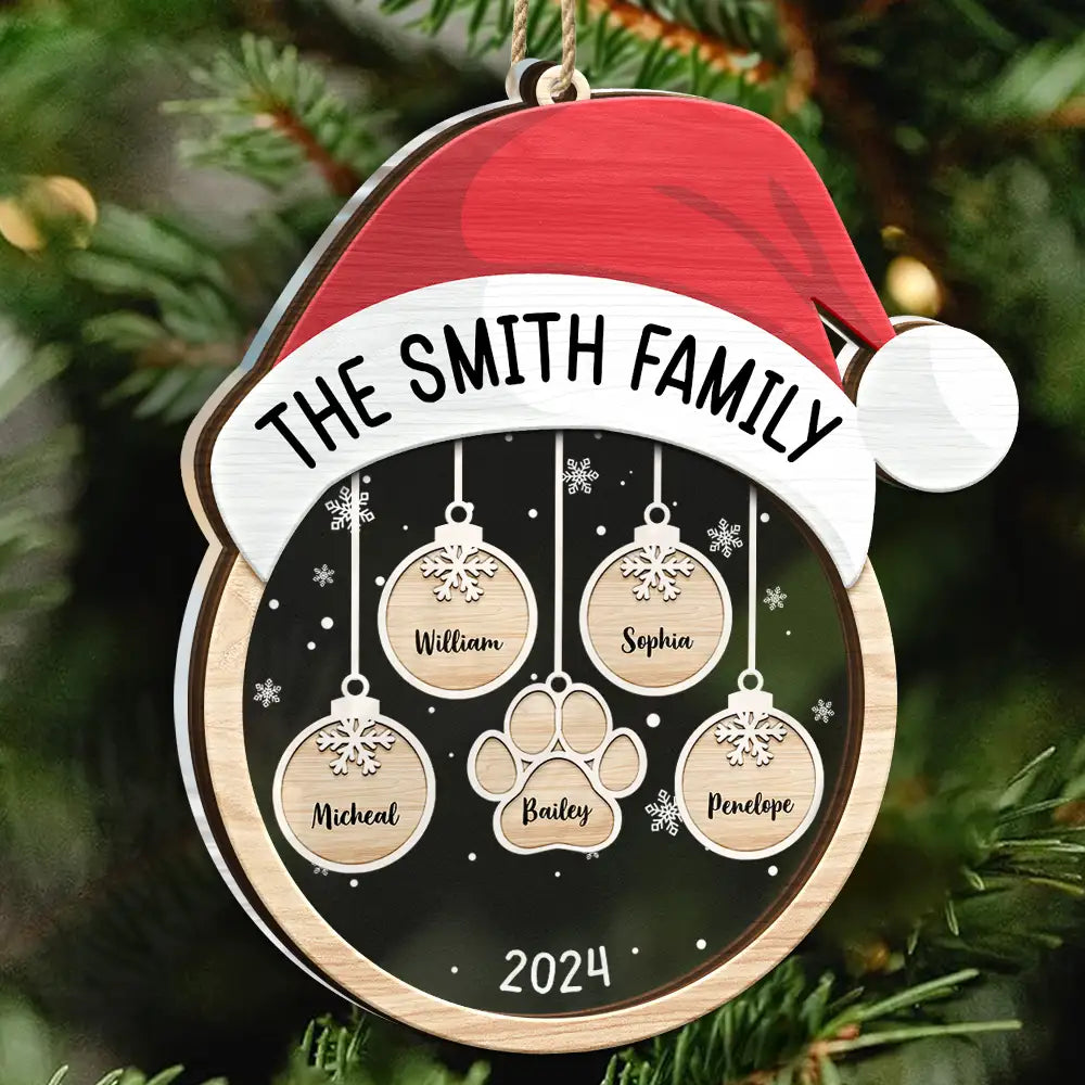 Christmas,Family,Happy - Santa Hat Family Charms Custom Names - Personalized 2-Layered Mix Ornament