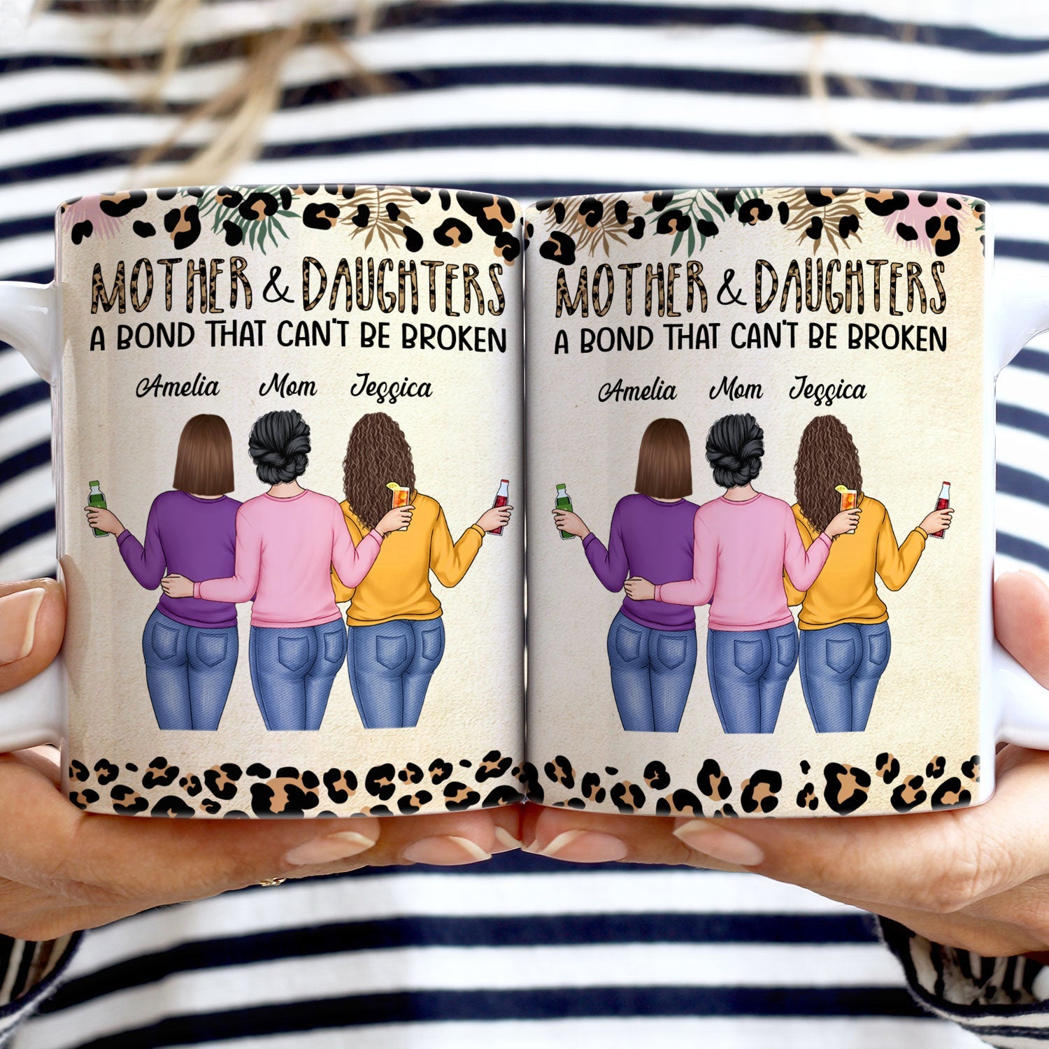 Mother & Daughters A Bond That Can't Be Broken - Gift For Mom, Mother, Grandma - Personalized White Edge-to-Edge Mug