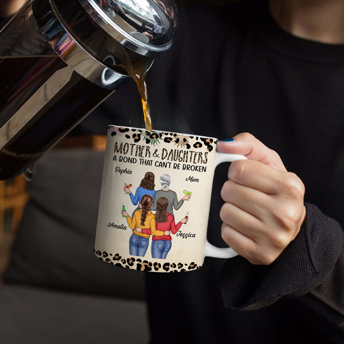 Mother & Daughters A Bond That Can't Be Broken - Gift For Mom, Mother, Grandma - Personalized White Edge-to-Edge Mug