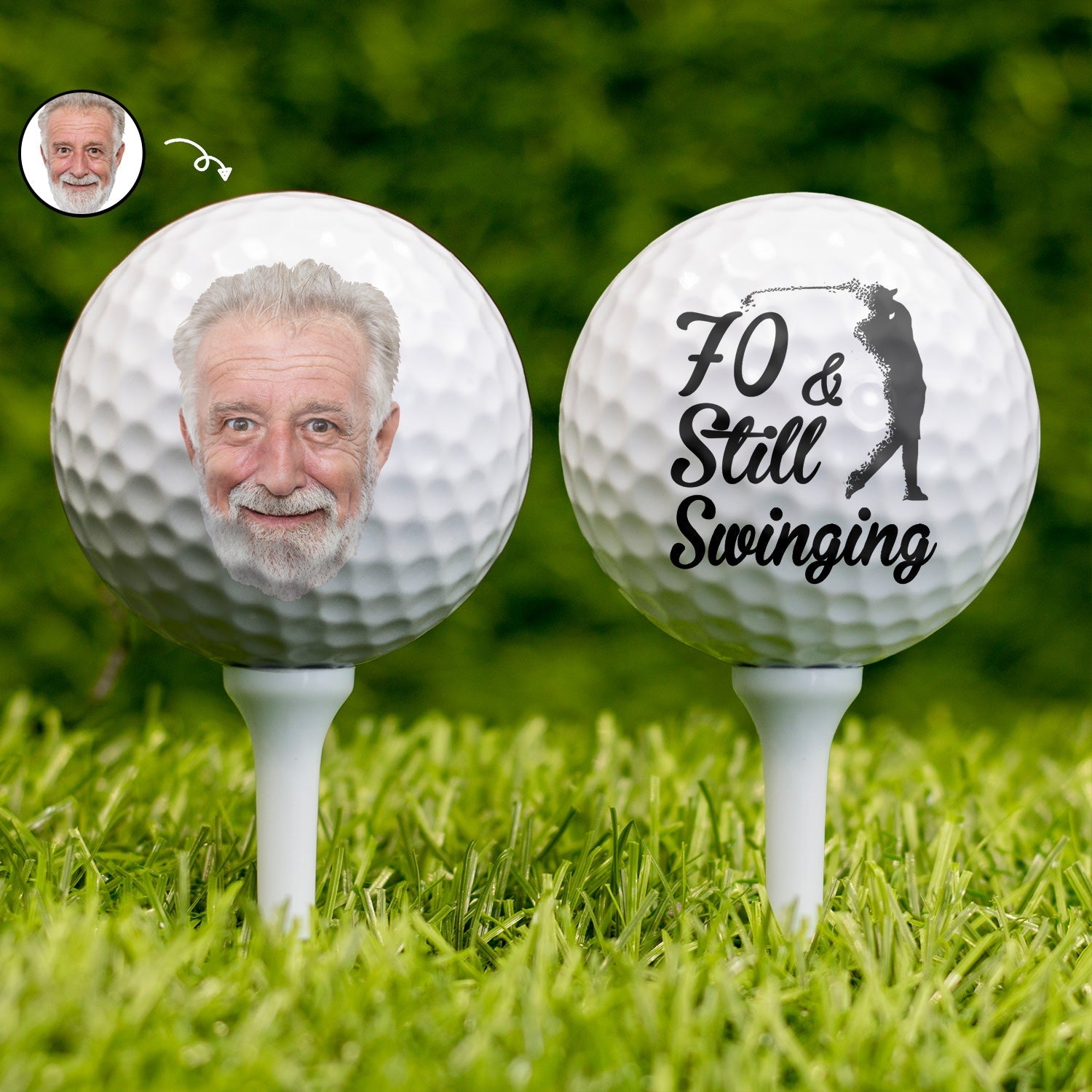 Custom Photo Still Swinging - Gift For Dad, Father, Grandpa, Golfer, Golf Lover - Personalized Golf Ball