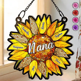 Nana Auntie Mom Family Sunflower - Personalized Window Hanging Suncatcher Ornament