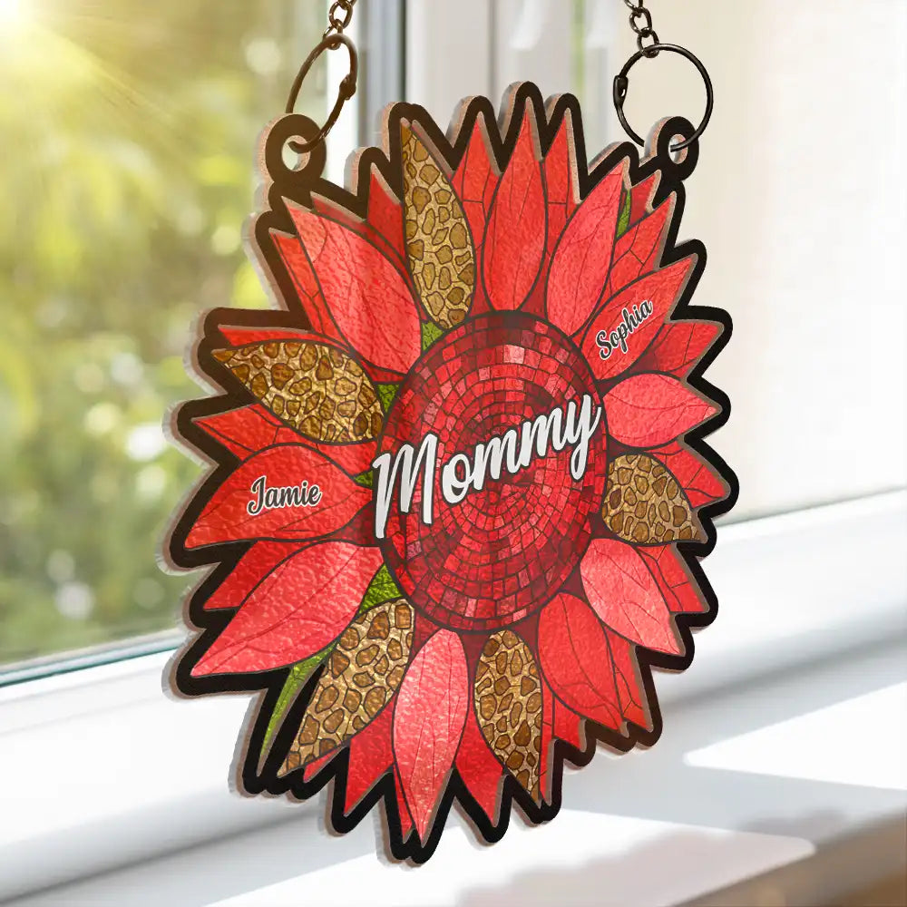 Nana Auntie Mom Family Sunflower - Personalized Window Hanging Suncatcher Ornament