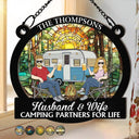 Camping Couple Husband & Wife Camping Partners For Life - Personalized Window Hanging Suncatcher Ornament