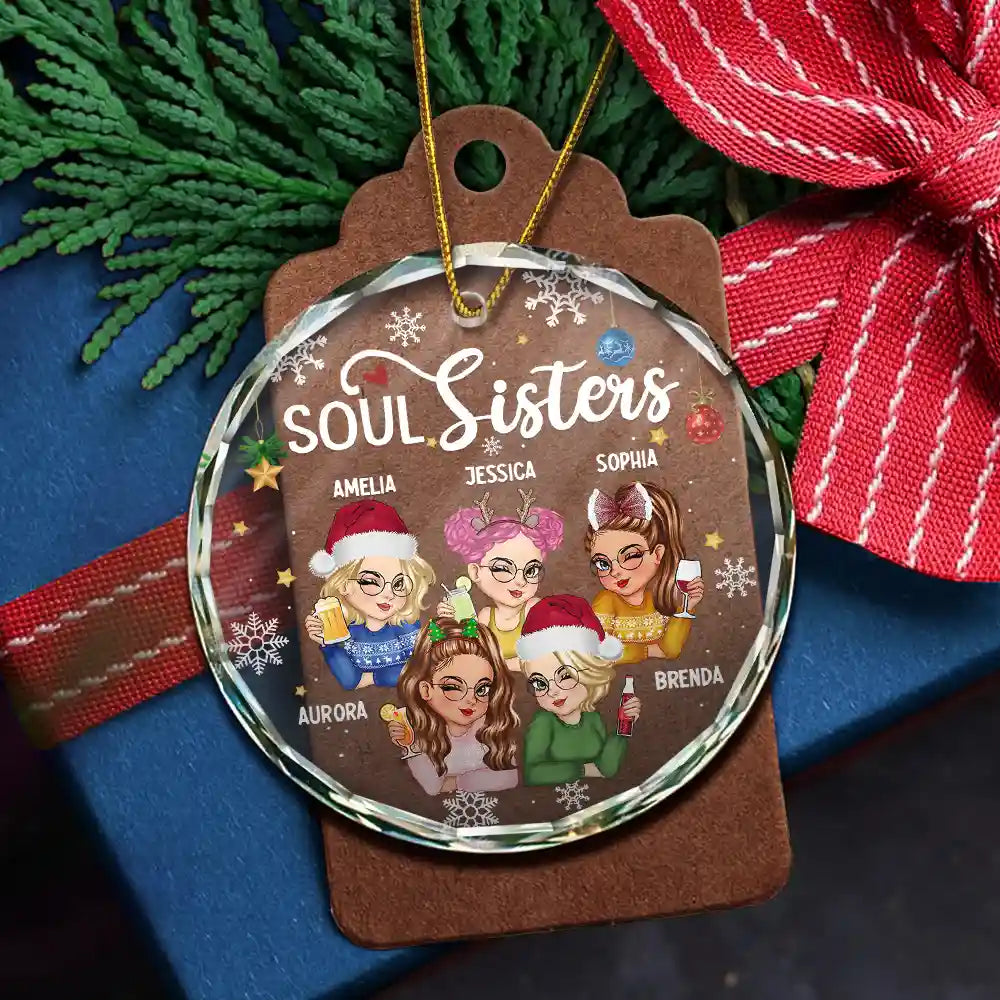 Besties Forever Christmas - Personalized Circle Glass Ornament