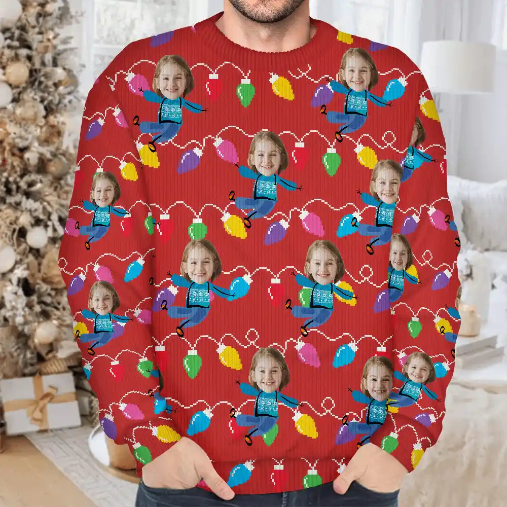 Custom Photo Funny Kids Christmas Light - Personalized Unisex Ugly Sweater