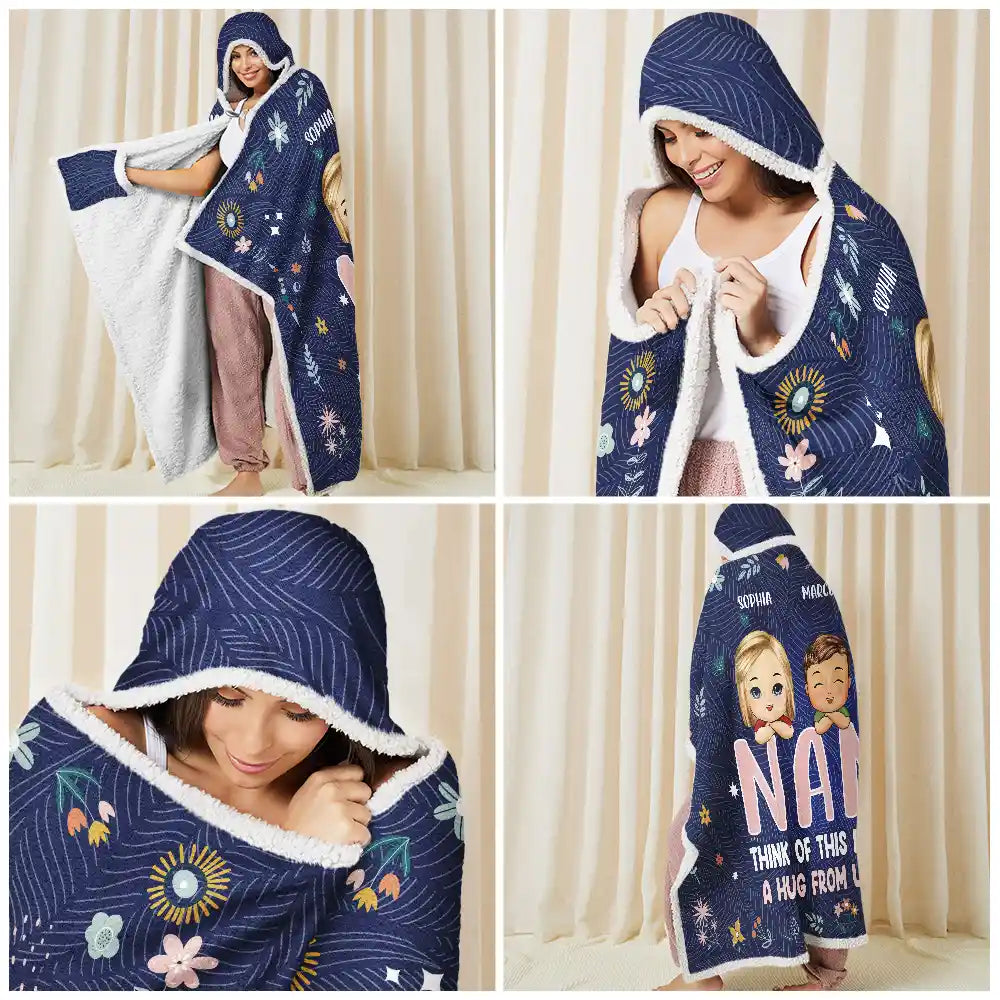 Think Of This As A Hug Grandkids To Grandma - Personalized Wearable Hooded Blanket