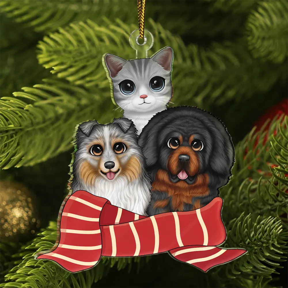 Christmas Scarf Dog Cat - Personalized Cutout Acrylic Ornament