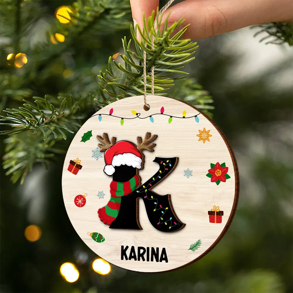 Name Monogram Christmas Family - Personalized 2-Layered Wooden Ornament