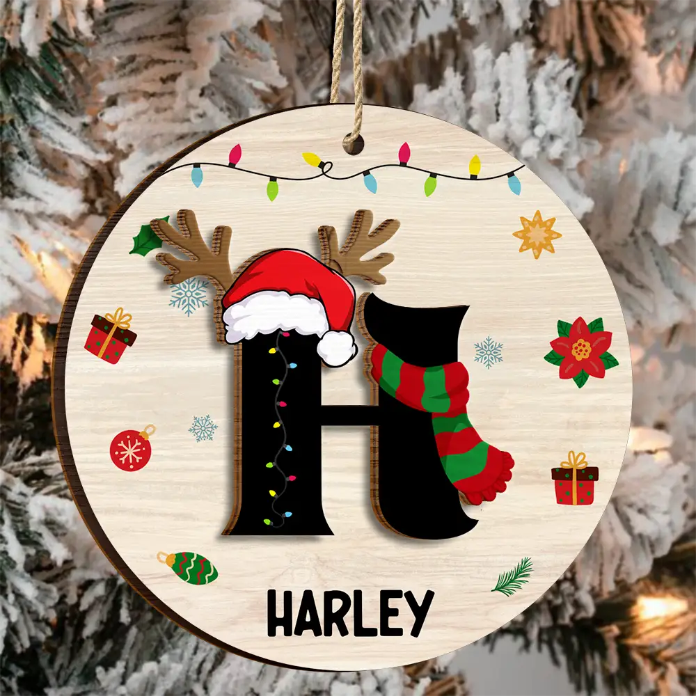 Name Monogram Christmas Family - Personalized 2-Layered Wooden Ornament