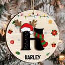 Name Monogram Christmas Family - Personalized 2-Layered Wooden Ornament