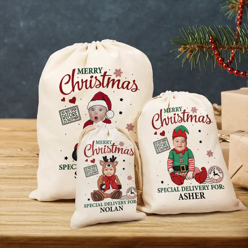 Custom Photo Merry Christmas Special Delivery Kids Parents - Personalized Favor Bag