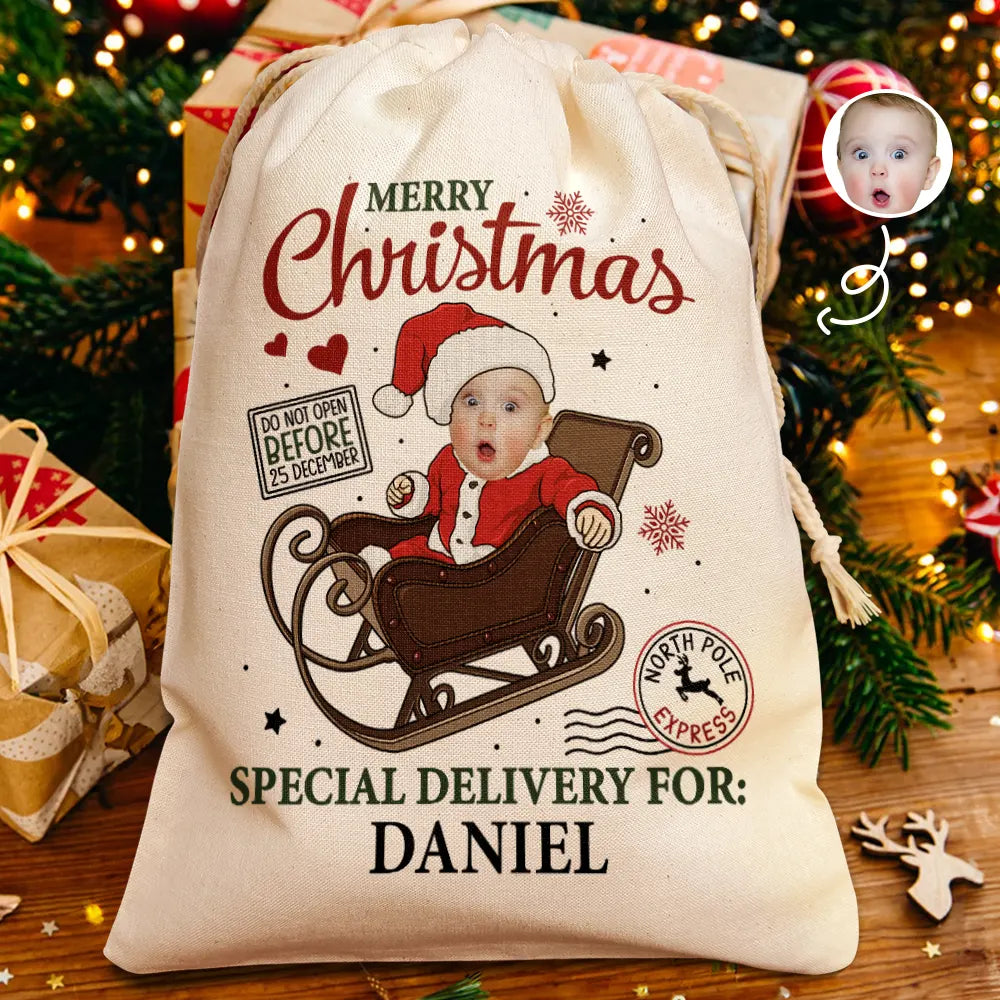 Custom Photo Merry Christmas Special Delivery Kids Parents - Personalized Favor Bag