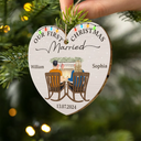 First Christmas Engaged Couples - Personalized Custom Shaped Wooden Ornament