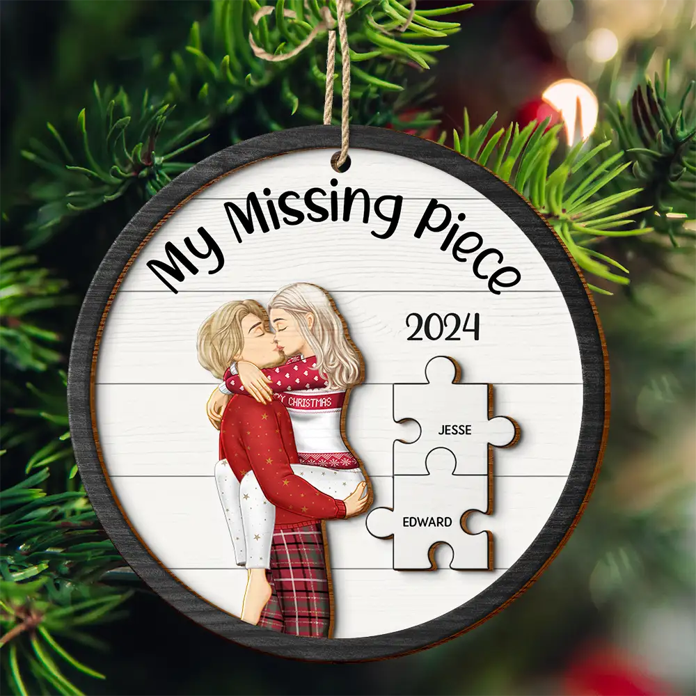 My Missing Piece Christmas Couple - Personalized 2-Layered Wooden Ornament