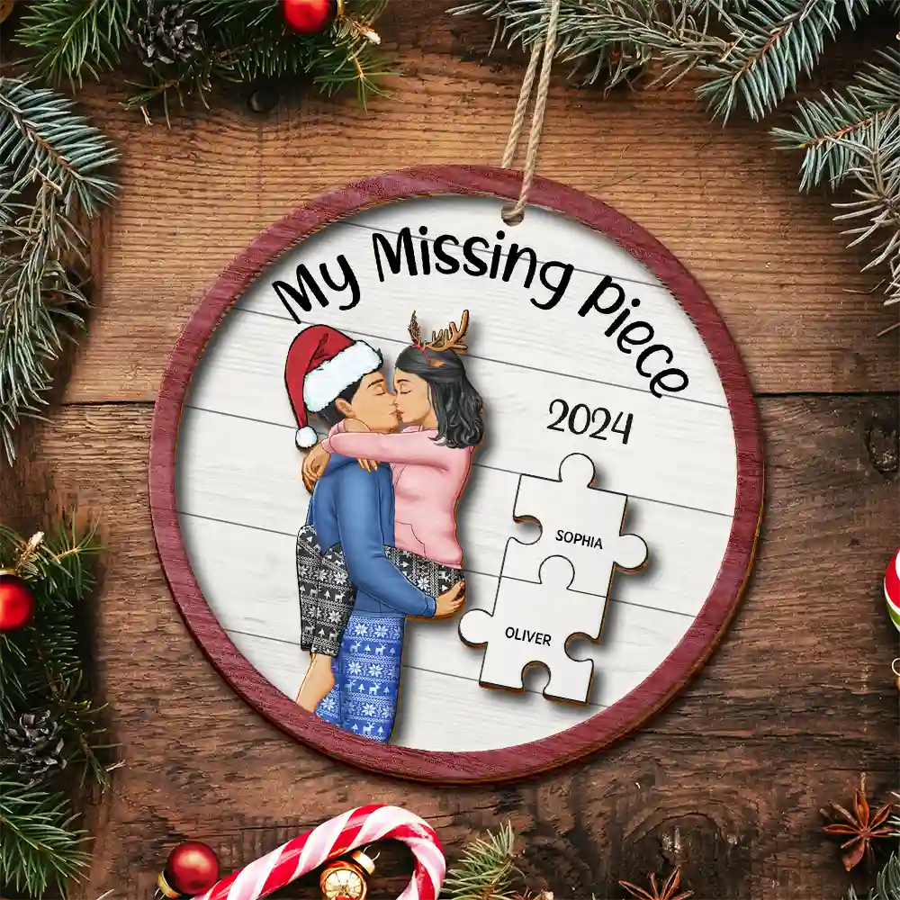 My Missing Piece Christmas Couple - Personalized 2-Layered Wooden Ornament