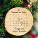 Married Engaged Anniversary Calendar Christmas Couple - Personalized Wood Slice Ornament