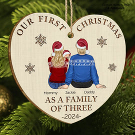 First Christmas As A Family Of Three New Parents - Personalized Custom Shaped Wooden Ornament