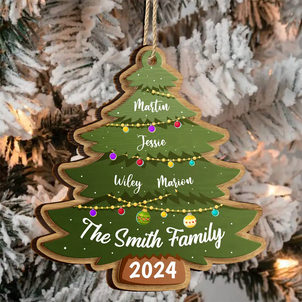 Family - Christmas Tree Family - Personalized 2-Layered Wooden Ornament