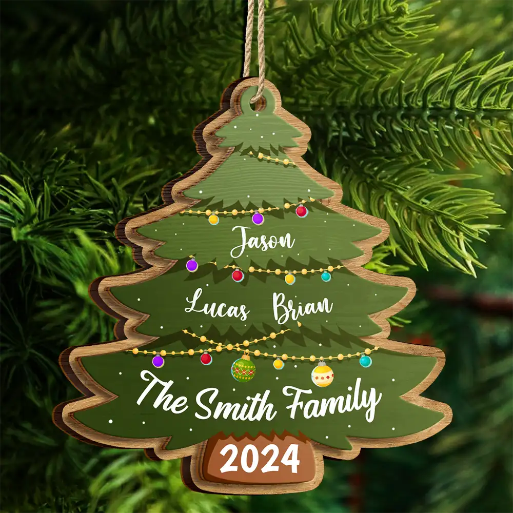 Family - Christmas Tree Family - Personalized 2-Layered Wooden Ornament