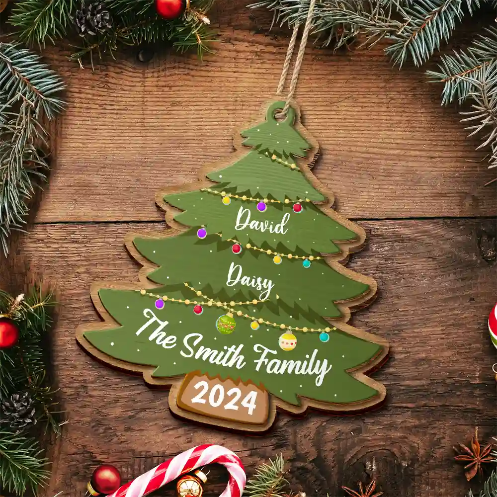 Family - Christmas Tree Family - Personalized 2-Layered Wooden Ornament