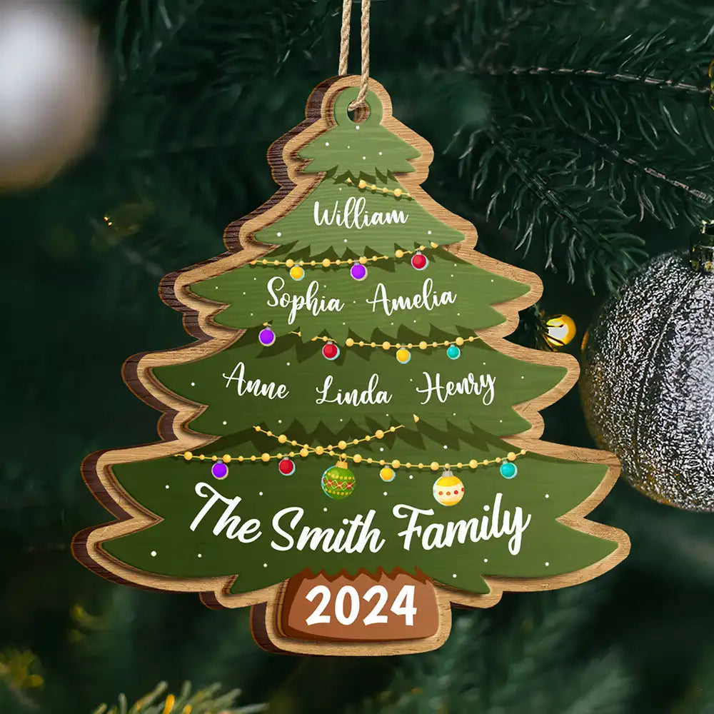 Family - Christmas Tree Family - Personalized 2-Layered Wooden Ornament