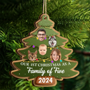 Christmas,Happy,Family,Parents,Gift For Sibling - Custom Photo First Christmas As A Family Of Four Family Tree - Personalized 2-Layered Wooden Ornament