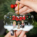 Family, Pet Lovers - 2024 Christmas Cartoon Family Dog Cat - Personalized Medallion Glass Ornament