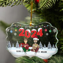 Family, Pet Lovers - 2024 Christmas Cartoon Family Dog Cat - Personalized Medallion Glass Ornament