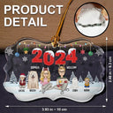 Family, Pet Lovers - 2024 Christmas Cartoon Family Dog Cat - Personalized Medallion Glass Ornament