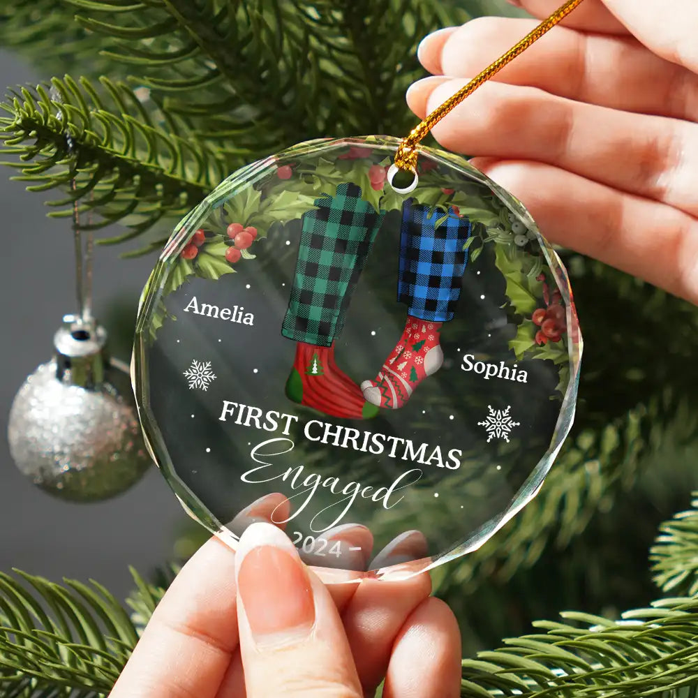 Gift For Couples - First Christmas As Mr & Mrs Christmas Socks Couple - Personalized Circle Glass Ornament