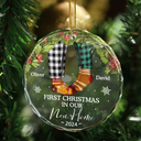 Gift For Couples - First Christmas As Mr & Mrs Christmas Socks Couple - Personalized Circle Glass Ornament