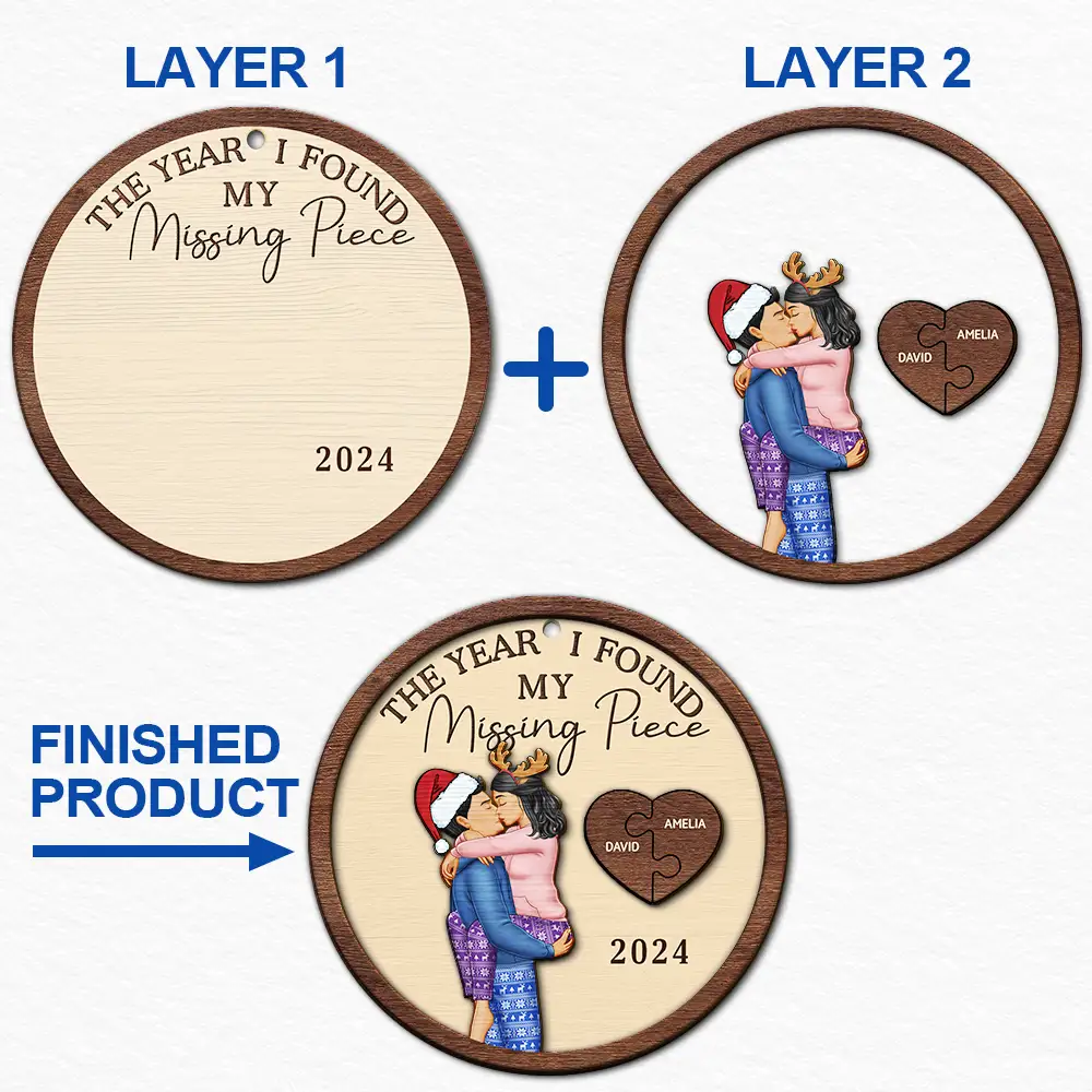 The Year I Found My Missing Piece Kissing Couples - Personalized 2-Layered Wooden Ornament