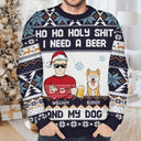 Christmas,Funny,Dog Lovers,Cat Lovers,Pet Lovers,Dog Dad - Ho Ho Holy I Need A Beer Dog Cat Christmas - Personalized Unisex Ugly Sweater