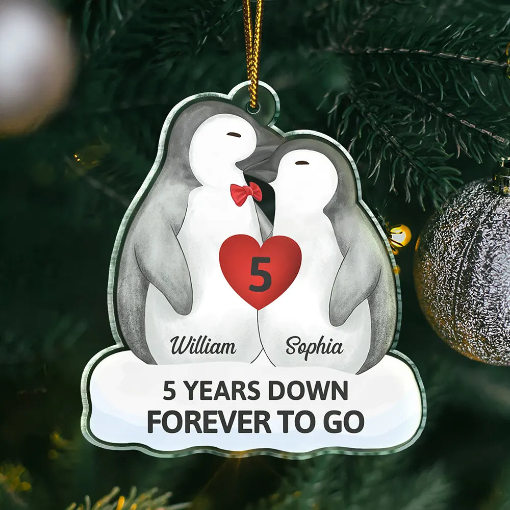 Gift For Couples, Gift For Husband, Gift For Wife, Gift For Boyfriend, Gift For Girlfriend - Forever To Go Penguin Couple - Personalized Custom Shaped Acrylic Ornament