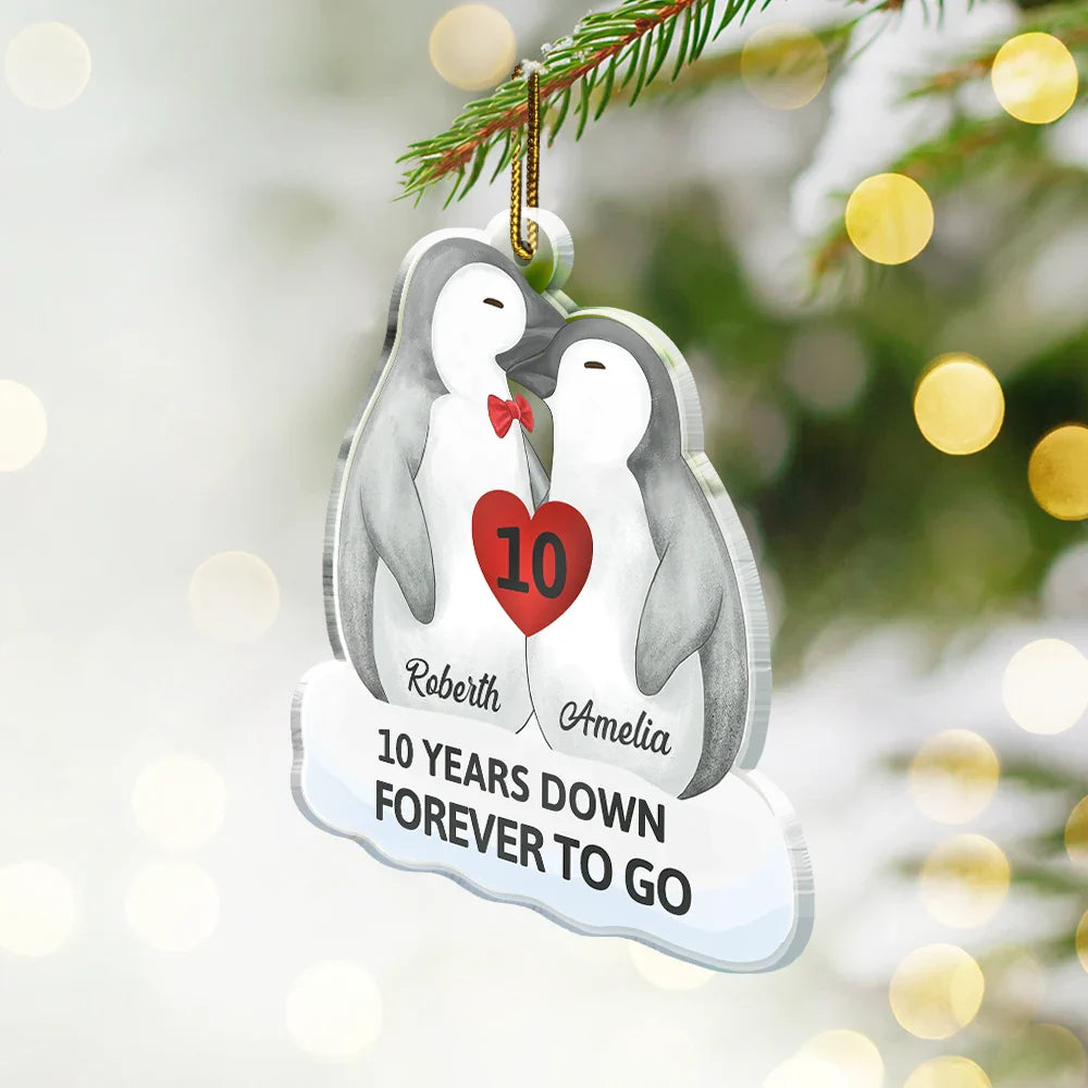 Gift For Couples, Gift For Husband, Gift For Wife, Gift For Boyfriend, Gift For Girlfriend - Forever To Go Penguin Couple - Personalized Custom Shaped Acrylic Ornament