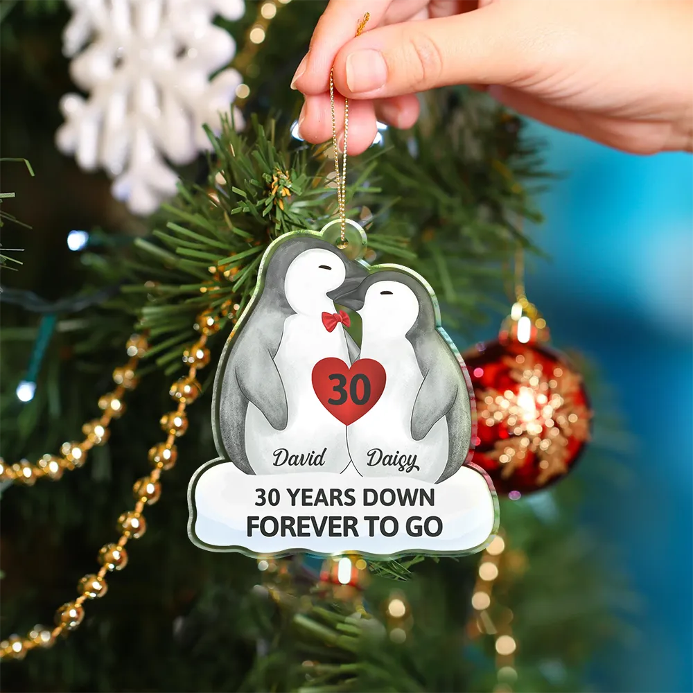 Gift For Couples, Gift For Husband, Gift For Wife, Gift For Boyfriend, Gift For Girlfriend - Forever To Go Penguin Couple - Personalized Custom Shaped Acrylic Ornament