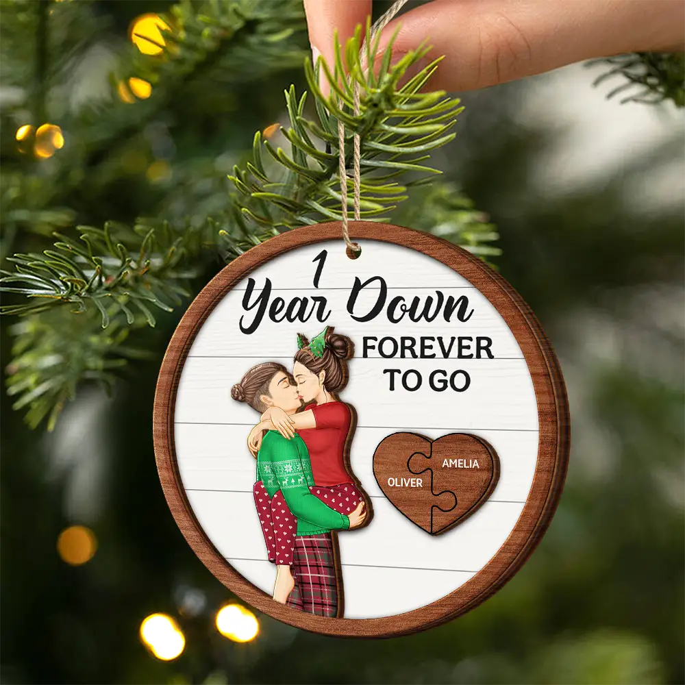 Gift For Couples - Forever To Go Christmas Kissing Couple - Personalized 2-Layered Wooden Ornament