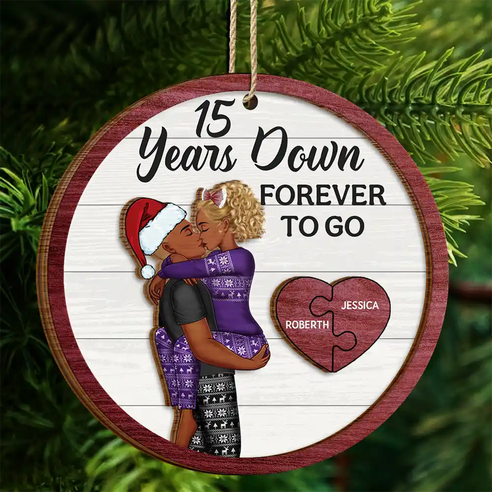 Gift For Couples - Forever To Go Christmas Kissing Couple - Personalized 2-Layered Wooden Ornament