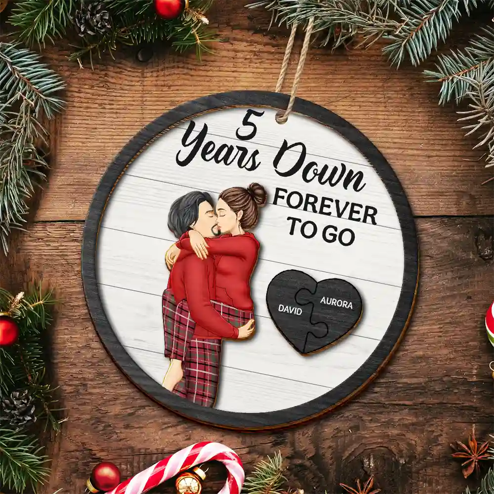 Gift For Couples - Forever To Go Christmas Kissing Couple - Personalized 2-Layered Wooden Ornament