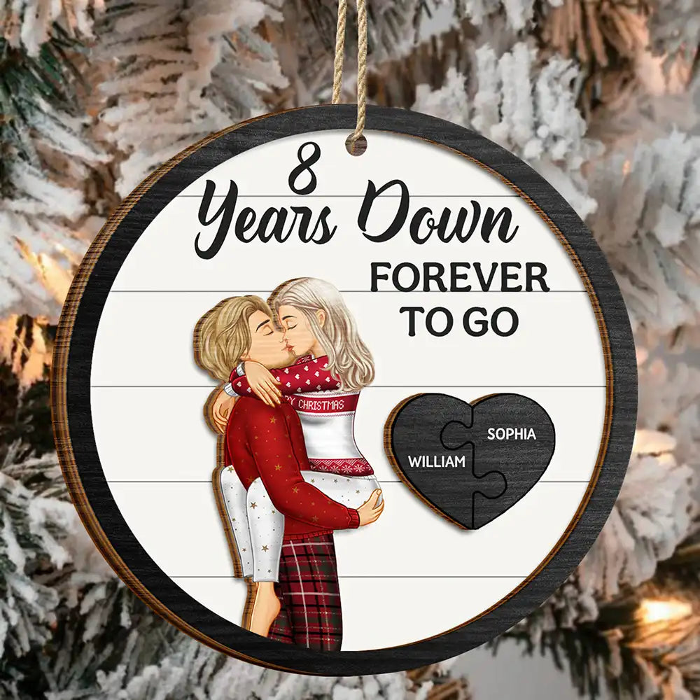 Gift For Couples - Forever To Go Christmas Kissing Couple - Personalized 2-Layered Wooden Ornament