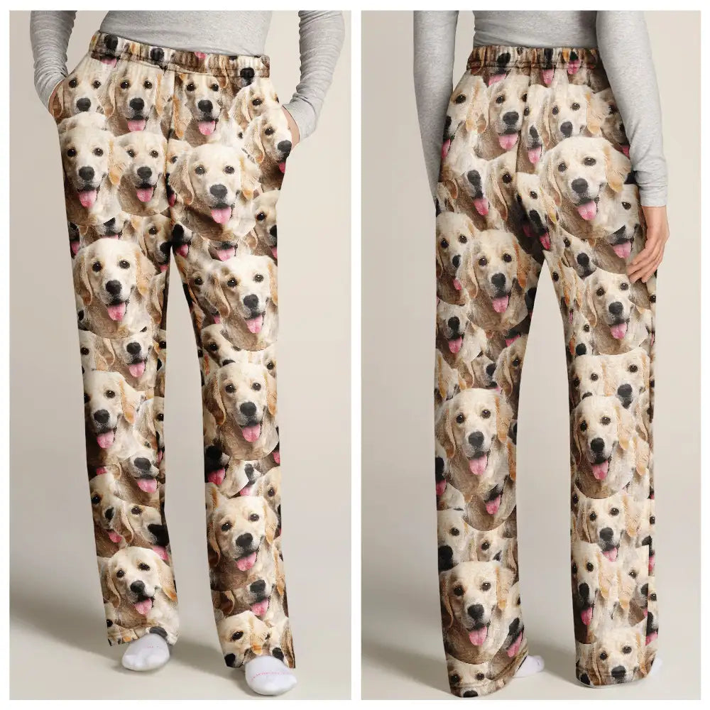 Pet Lovers, Cat Lovers, Dog Lovers, Parents, Family - Custom Photo Funny Face Pattern Dog Cat Family - Personalized Pajama Pants