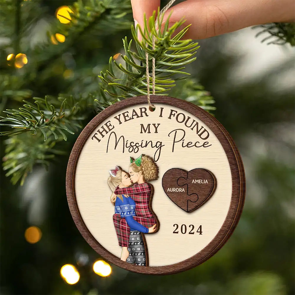 Gift For Couples, Gift For Husband, Gift For Wife, Gift For Boyfriend, Gift For Girlfriend, LGBT - The Year I Found My Missing Piece Kissing Couples Same Gender - Personalized 2-Layered Wooden Ornament