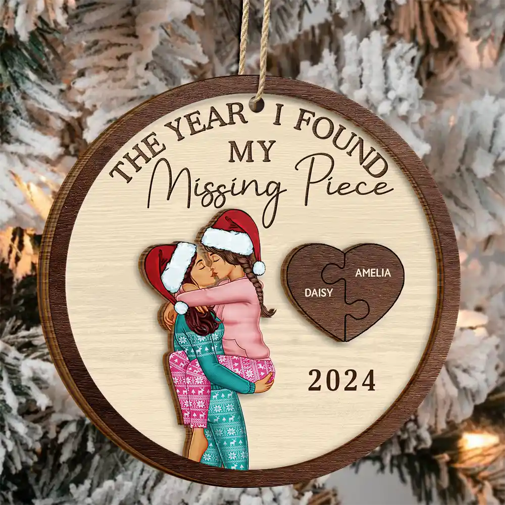 Gift For Couples, Gift For Husband, Gift For Wife, Gift For Boyfriend, Gift For Girlfriend, LGBT - The Year I Found My Missing Piece Kissing Couples Same Gender - Personalized 2-Layered Wooden Ornament