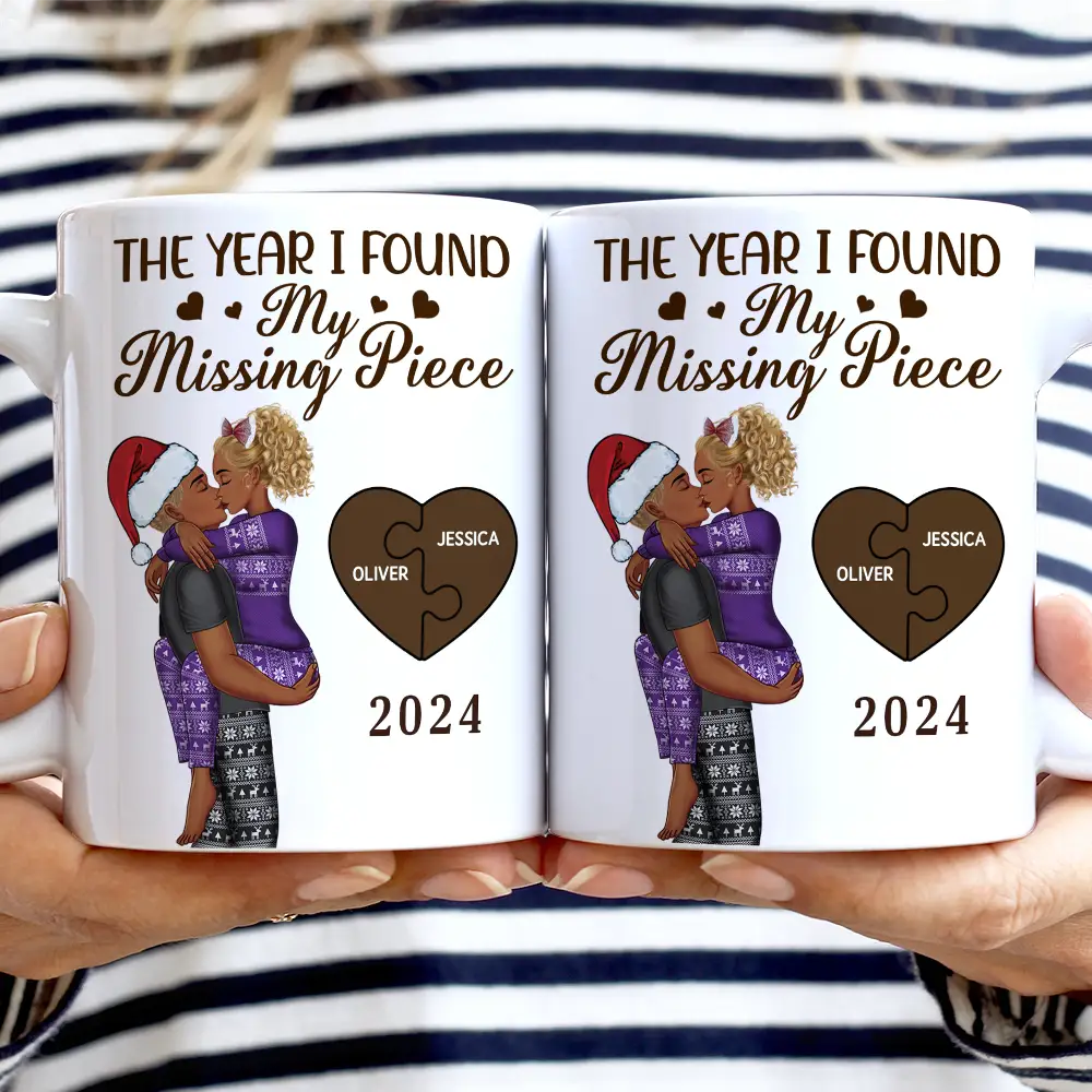 Love,Gift For Couples,Gift For Husband,Gift For Wife,Gift For Boyfriend,Gift For Girlfriend,Anniversary - The Year I Found My Missing Piece Kissing Couples - Personalized White Edge-to-Edge Mug